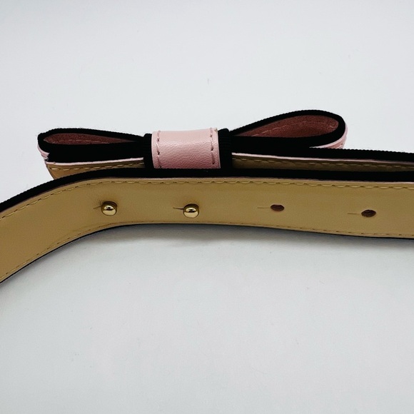 Kate Spade Light Pink and Black Leather Belt with Modern Bow Buckle Size Large - Picture 3 of 10
